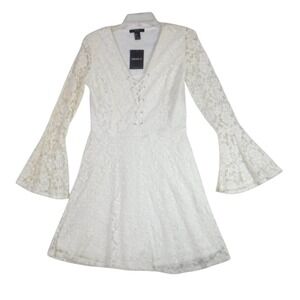 Forever 21 Lace Fit and Flare Mini Dress Women's L Ivory Skater Corset Style NWT